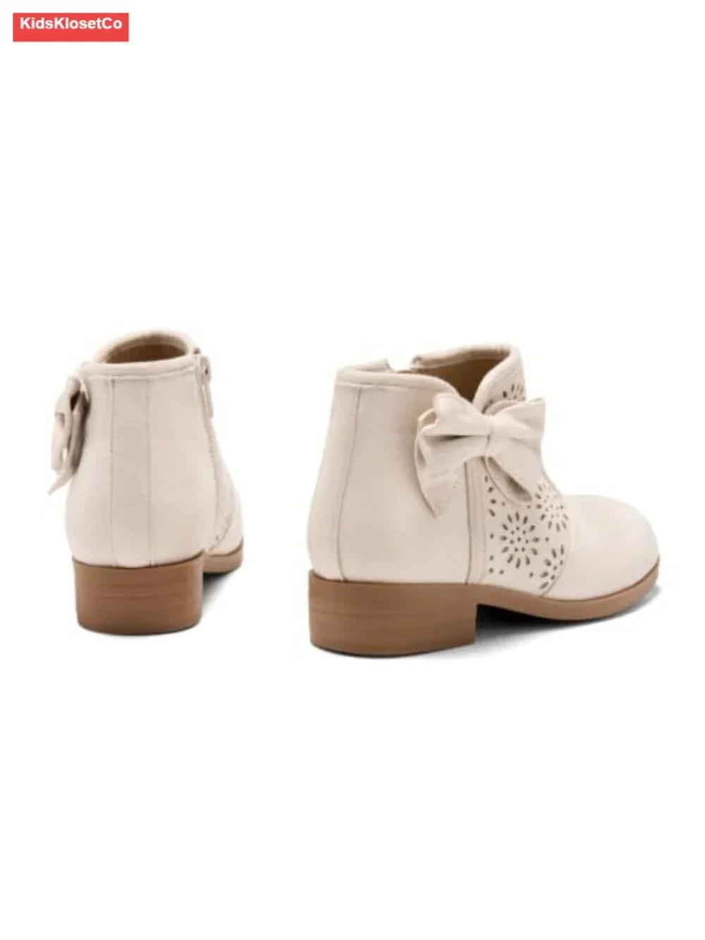 Girls Ankle Boots Bow Chunky Low Heel Booties Zip Dress Shoes Faux Suede